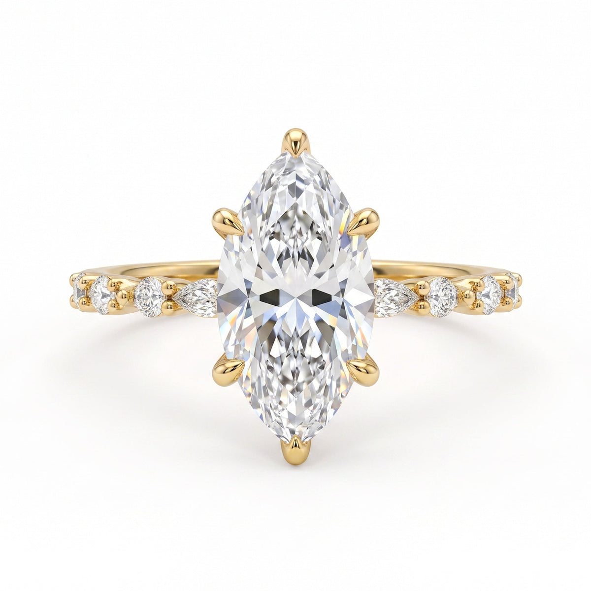 Gold Plated Copper Marquise Zircon Ring Set - Women's European American Light Luxury Stackable Jewelry