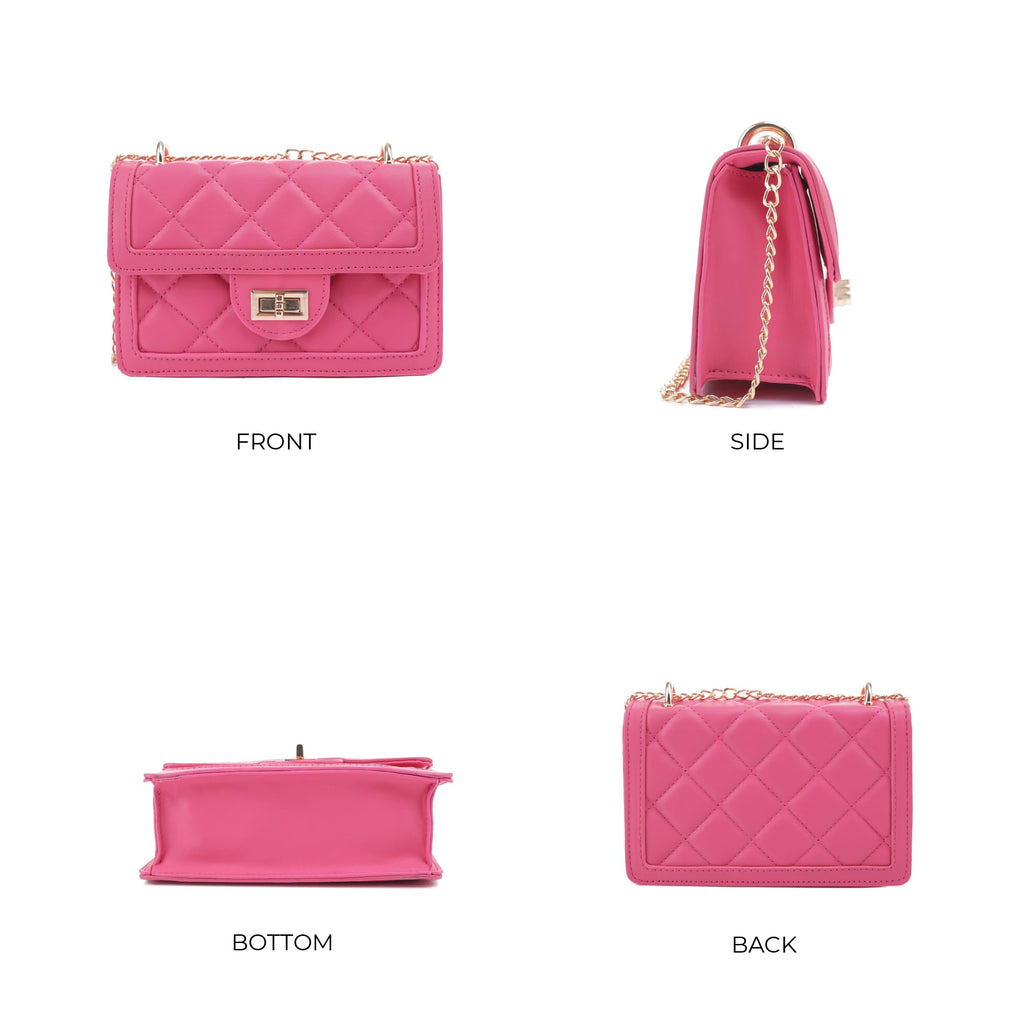 SG SUGU Small Quilted Crossbody Bag, Trendy Designer Shoulder Bag, Phone Wallet Purse for Women (Fuschia)