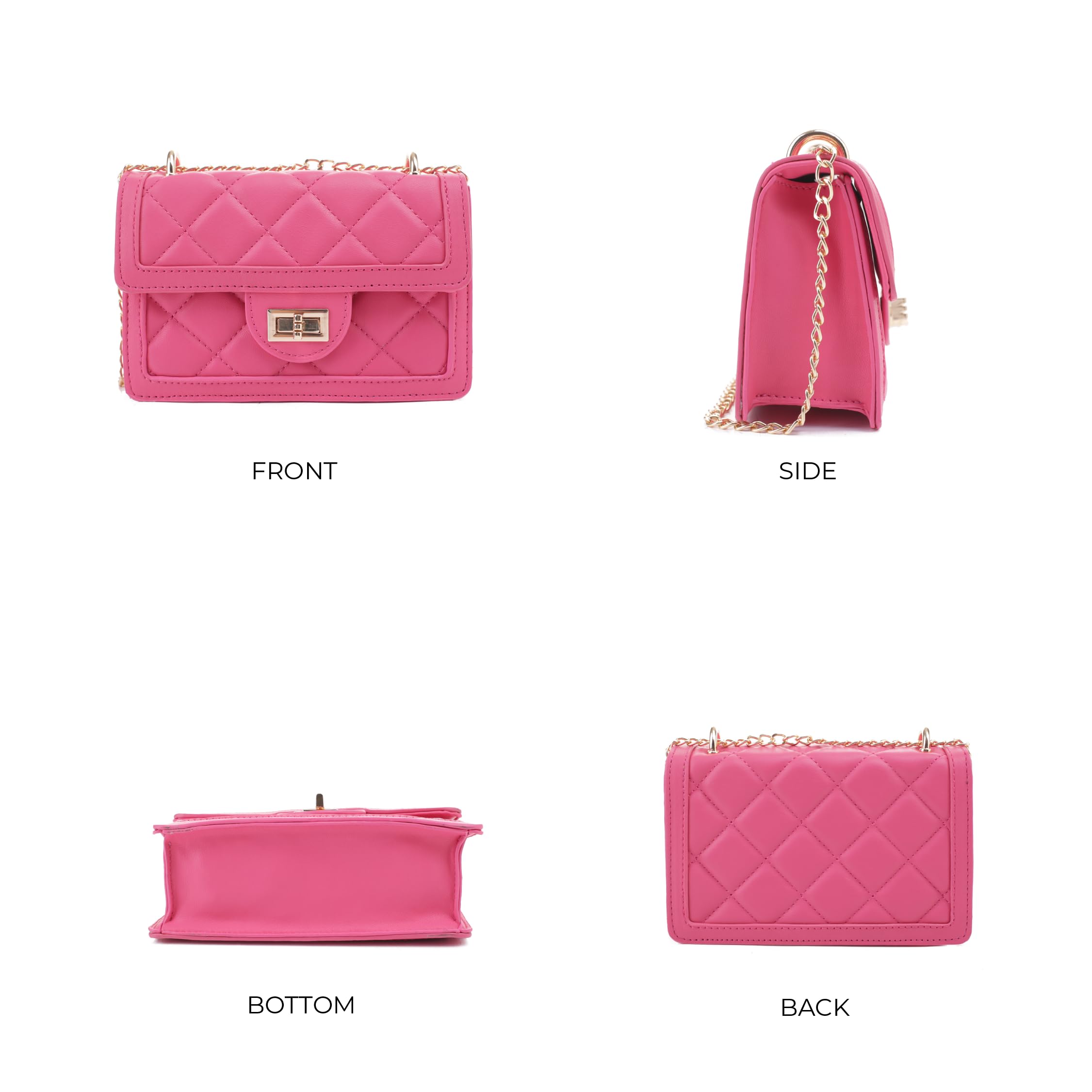 SG SUGU Small Quilted Crossbody Bag, Trendy Designer Shoulder Bag, Phone Wallet Purse for Women (Fuschia)