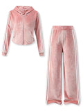 Vitalique Size 13 14 Teen Girls Clothes 2 Piece Zip Up Hoodie Wide Leg Pants Girl Spring Fall Outfits (Pink Size 13-14)