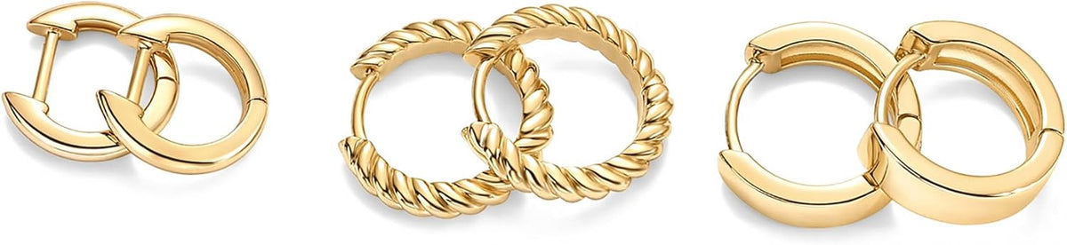 Triple-Hug Set – 3 Pairs Gold Huggie Hoops