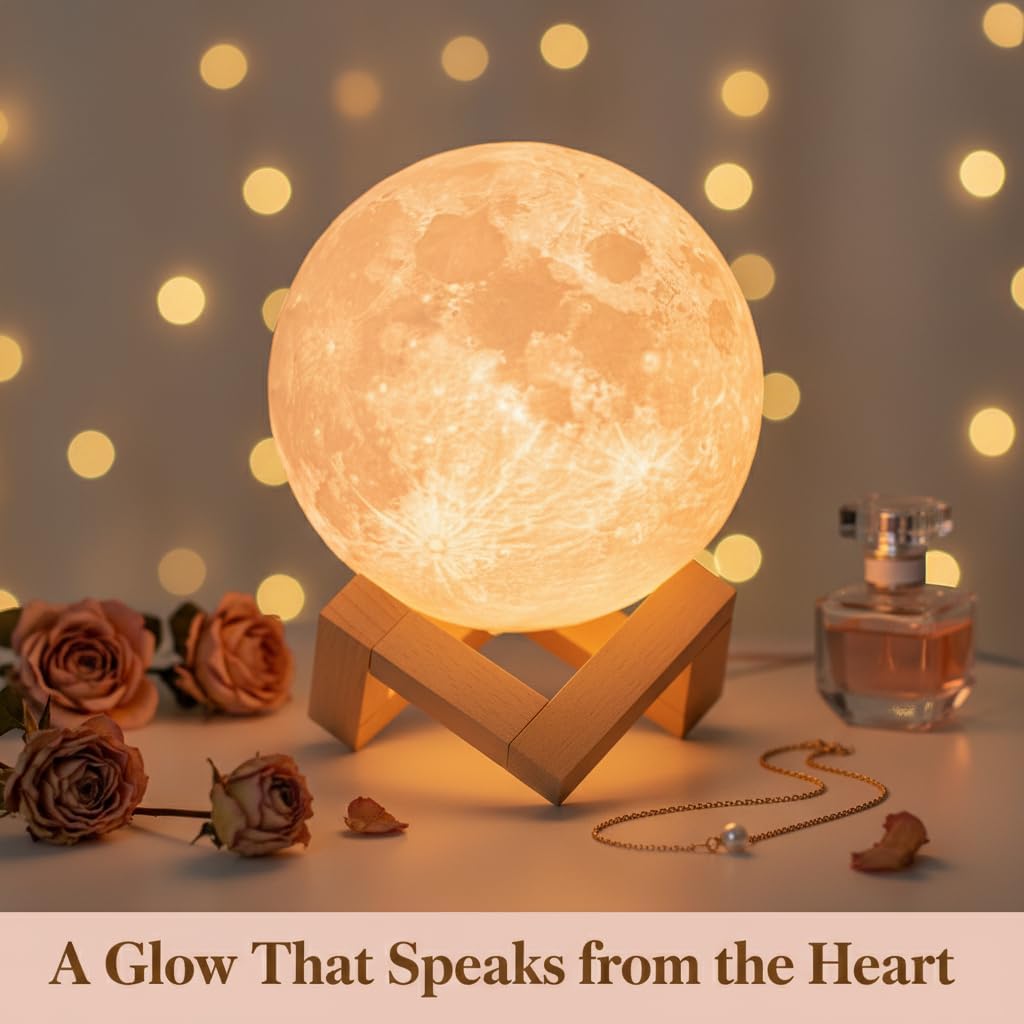 Mydethun 3D Moon Lamp with Wooden Base