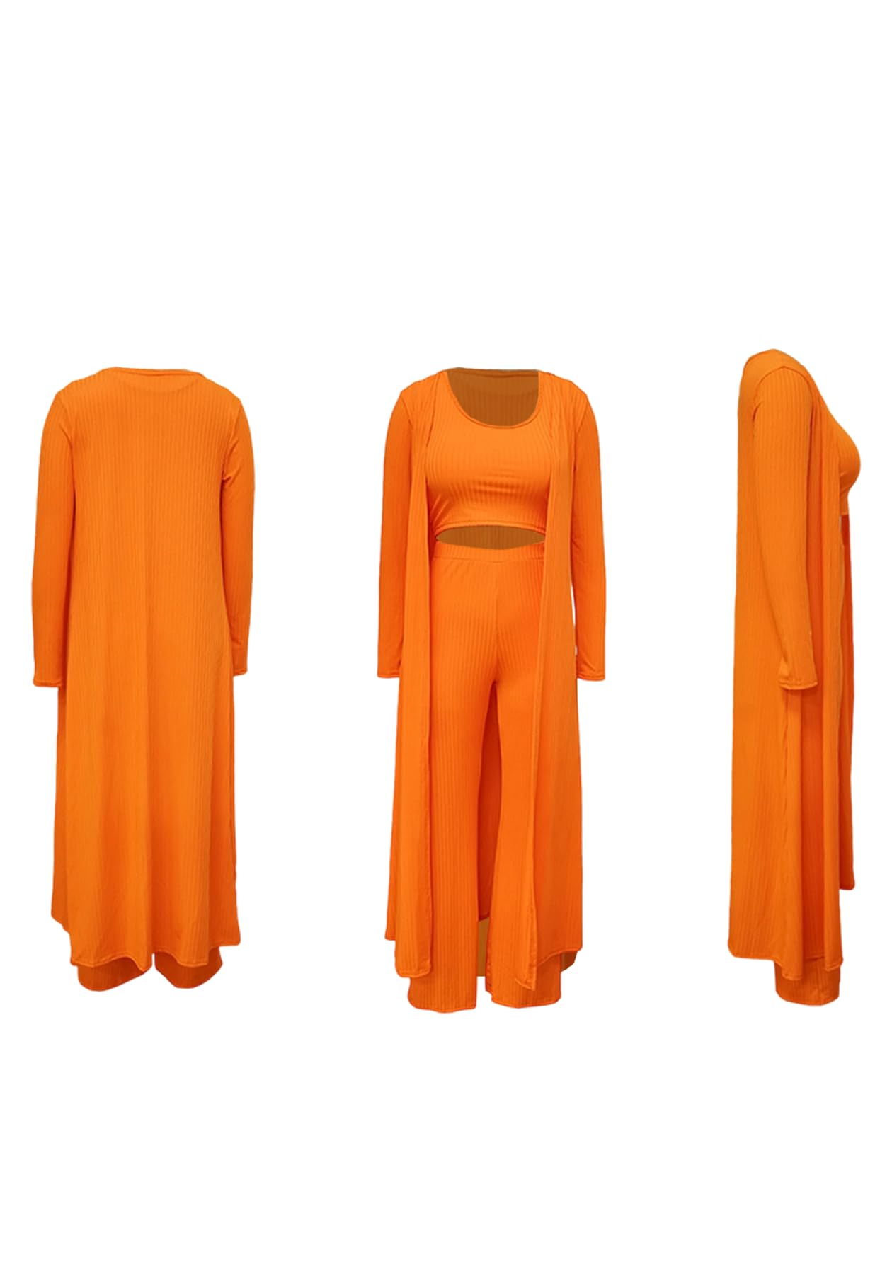 LKOUS Women's 3 Piece Ribbed Knit Cardigan Wide Leg Pants Casual Set