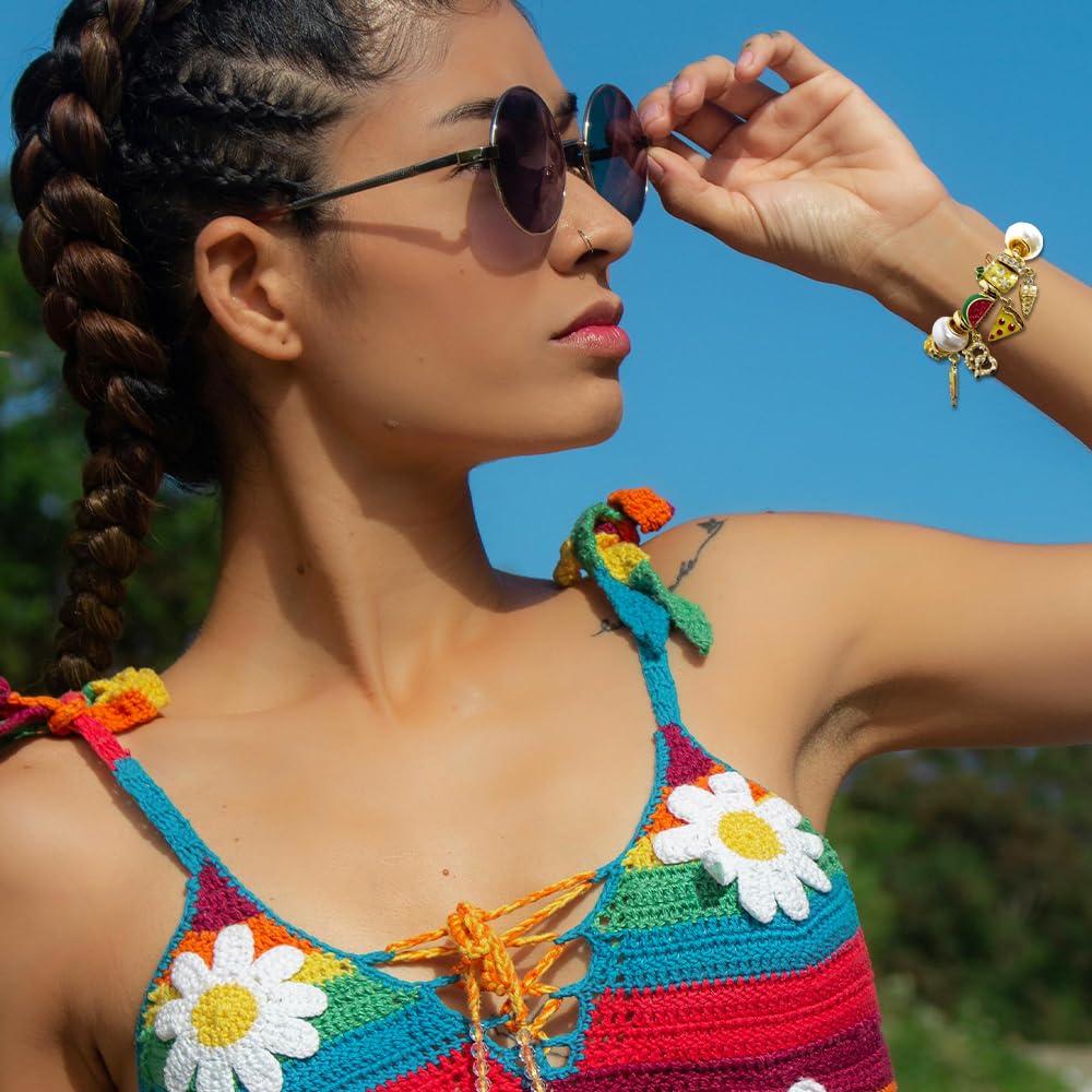Madison Tyler Pulsera con dijes de comida, pulseras doradas para mujer, regalos