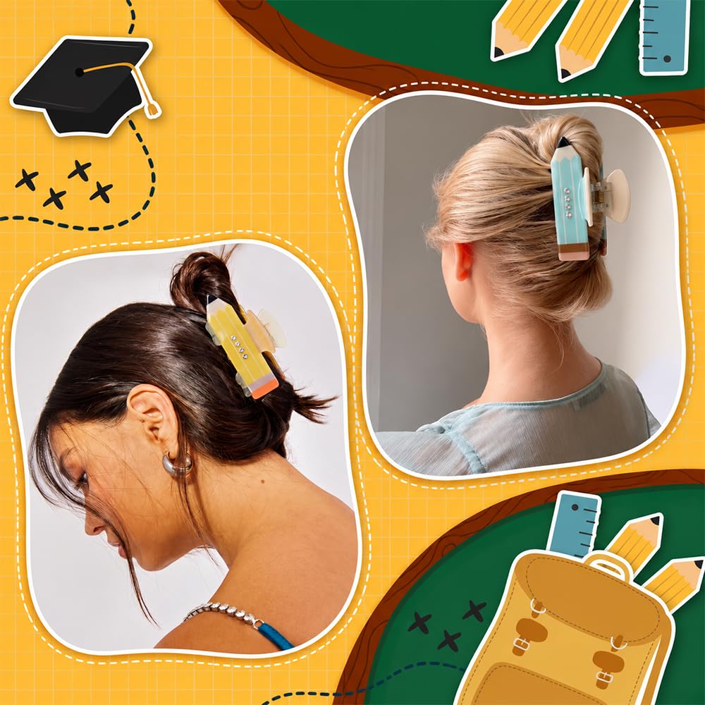 Ahoney Teacher Appreciation Gifts Back to School Supplies Stuff, 3 Pack Pencil Hair Clips Funny Hair Accessories for Teens, End of Year Teacher Gifts for Women from Student