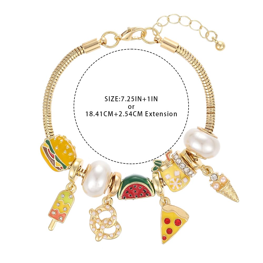 Madison Tyler Pulsera con dijes de comida, pulseras doradas para mujer, regalos