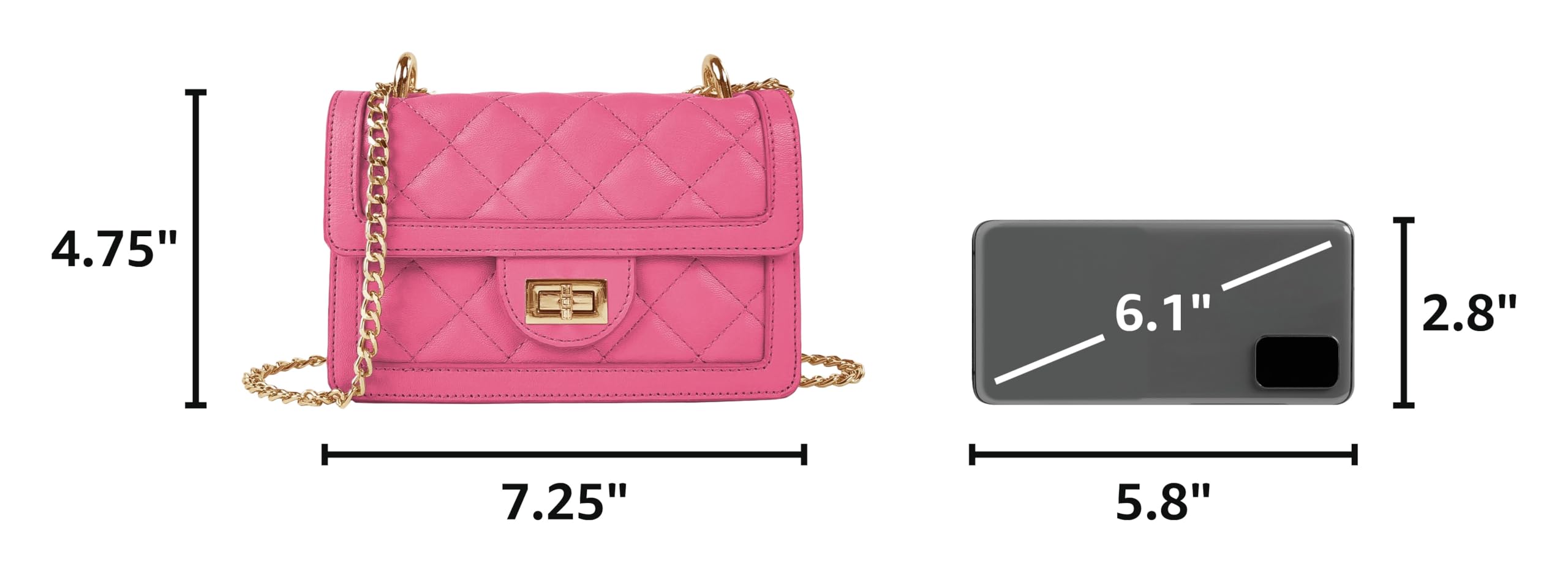 SG SUGU Small Quilted Crossbody Bag, Trendy Designer Shoulder Bag, Phone Wallet Purse for Women (Fuschia)