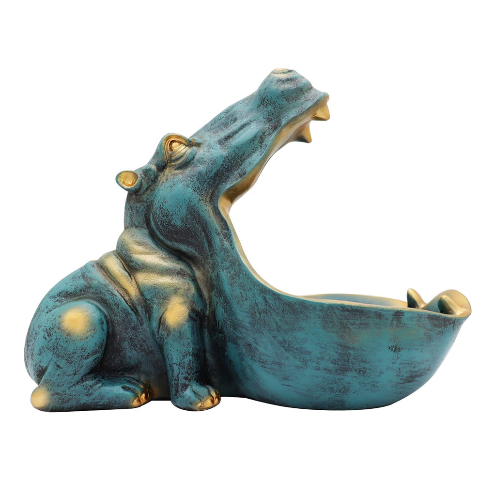 aboxoo Figura de hipopótamo con forma de cuenco, divertido cuenco para llaves, para mesa, azul oscuro