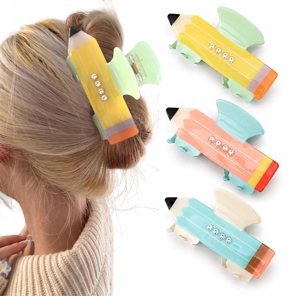 Ahoney Teacher Appreciation Gifts Back to School Supplies Stuff, 3 Pack Pencil Hair Clips Funny Hair Accessories for Teens, End of Year Teacher Gifts for Women from Student