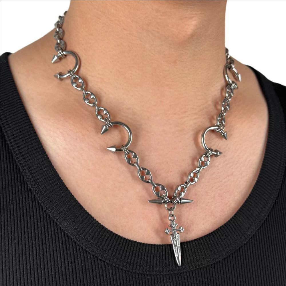 Spiked Sword Pendant Necklace For Men And Women