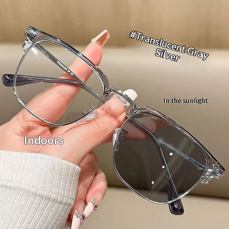 Half-frame Glasses Myopia Glasses Color-changing Stylish Eyewear