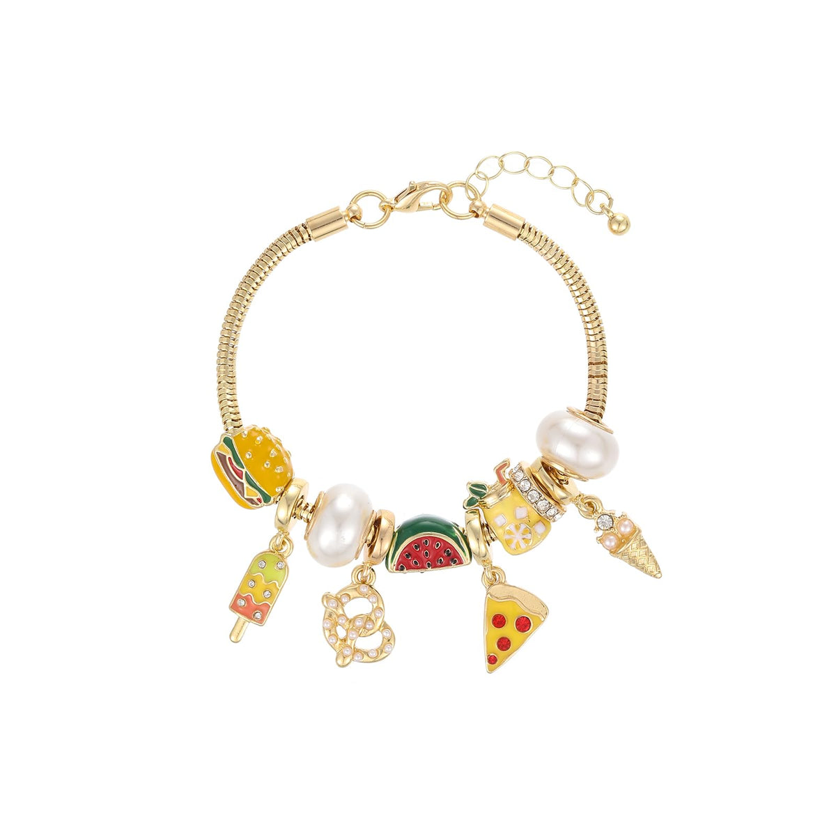 Madison Tyler Pulsera con dijes de comida, pulseras doradas para mujer, regalos