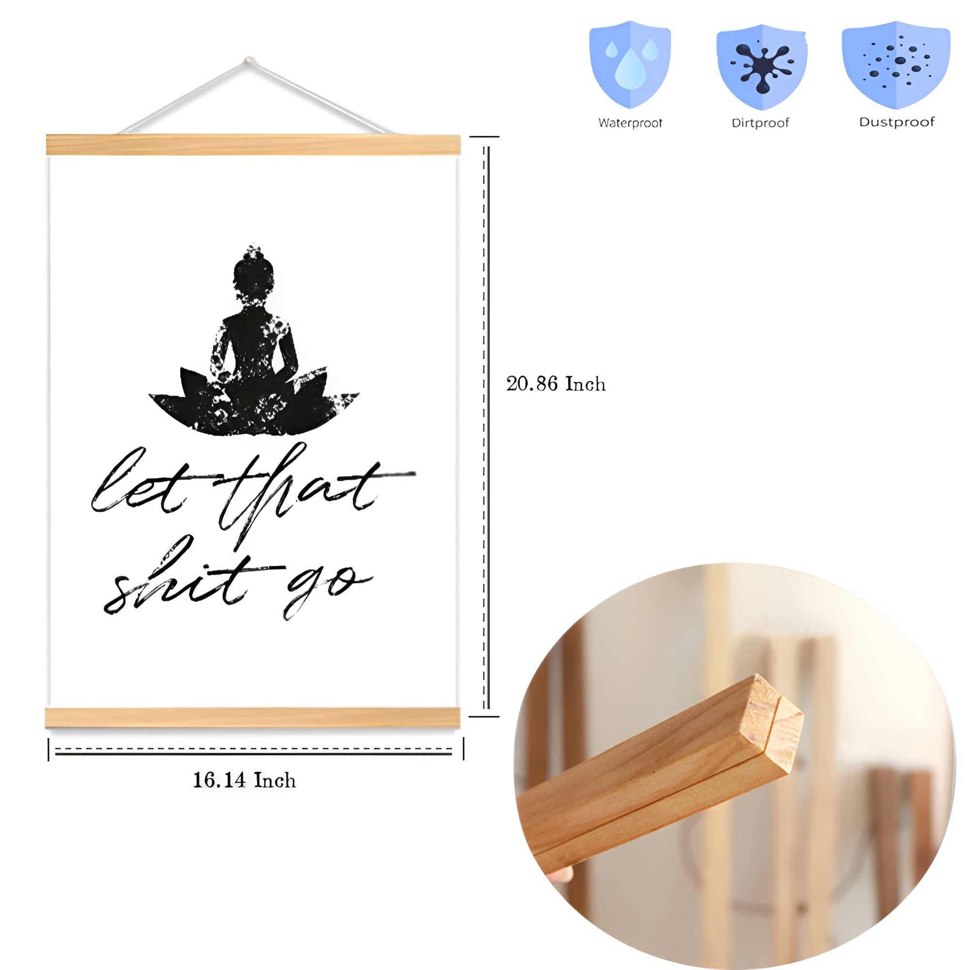 OMCCXO Funny Bathroom Sign Canvas Prints and Magnetic Poster Frame Hanger Poster,Let That Shit Go - Quote Bathroom Wall Art for Bathroom Decor 16x20inch(With Frame)
