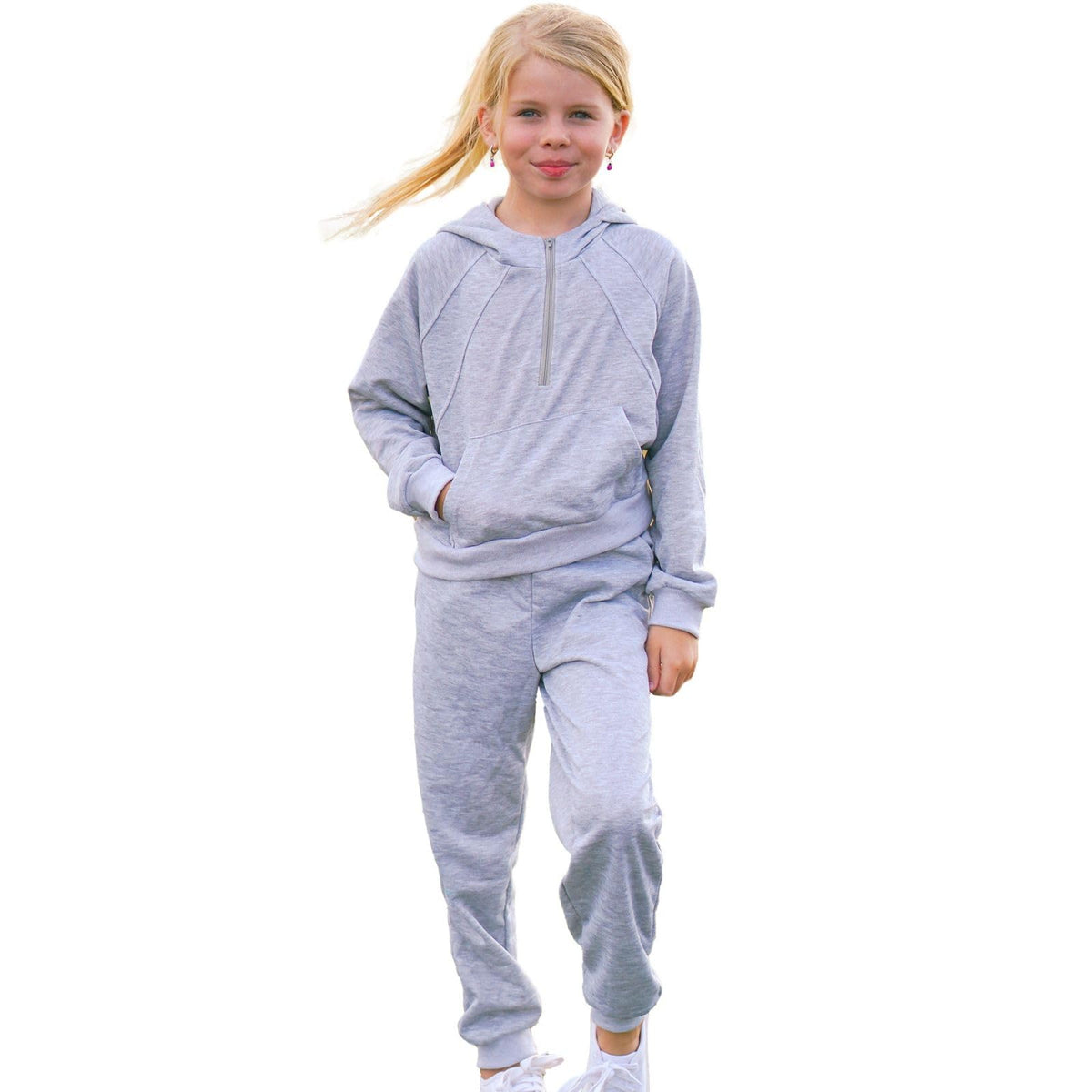 fioukiay Girls 2 Piece Outfits Size 8-9 Half Zipper Hoodies Sweatsuits Long Sleeve Athletic Sweatshirts and Sweatpants with Pockets Grey