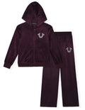 True Religion Girls Hoodie and Sweatpant Set Velour Jogger Sets for Girl Fashion Clothing