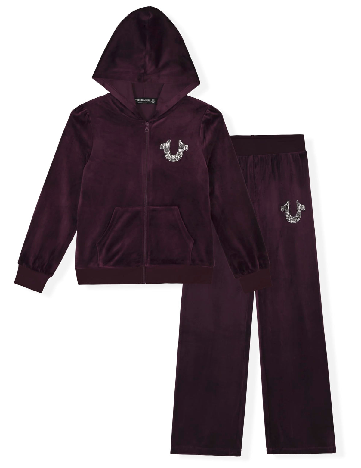True Religion Girls Hoodie and Sweatpant Set Velour Jogger Sets for Girl Fashion Clothing