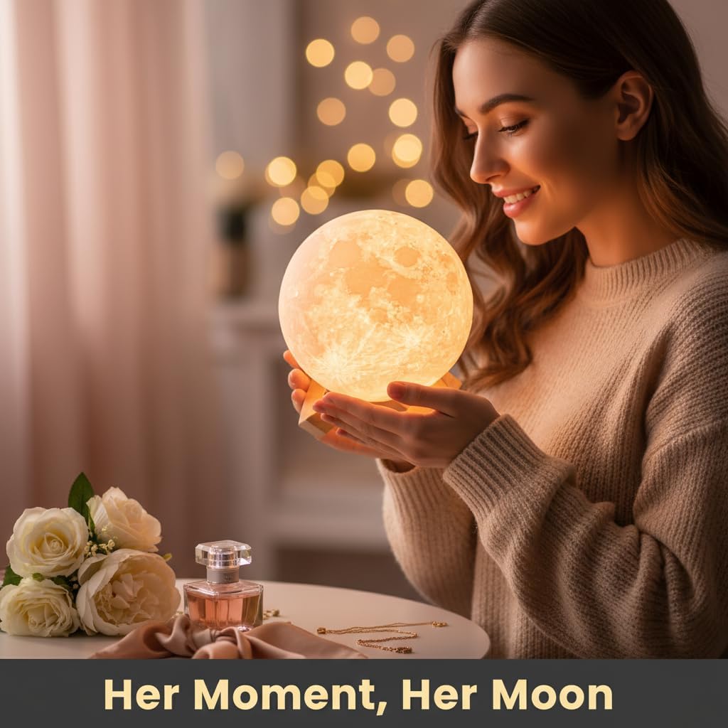 Mydethun 3D Moon Lamp with Wooden Base