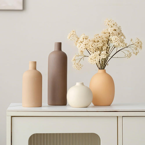 4-Piece Modern Ceramic Vase Set - Neutral Colors