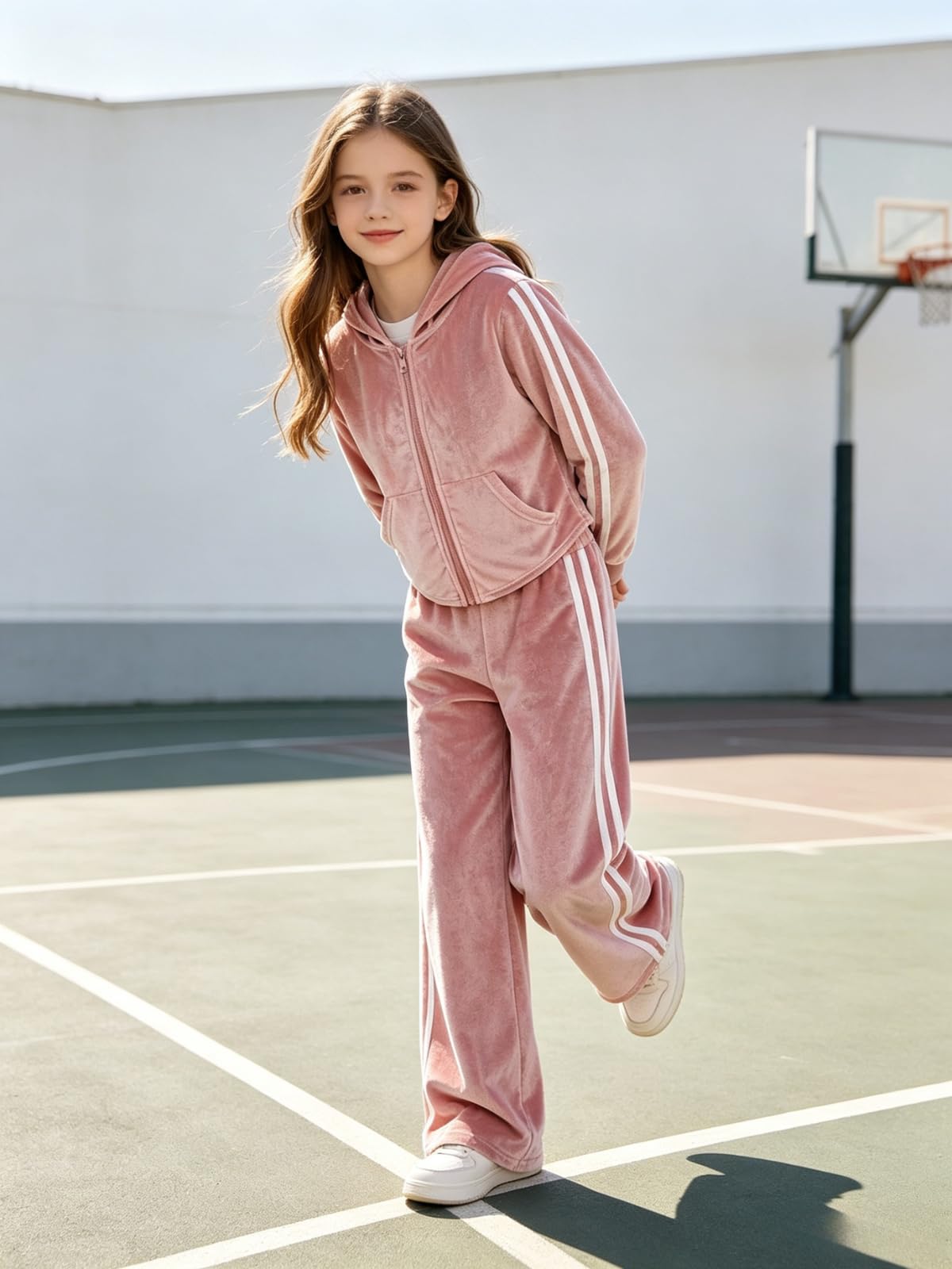 Vitalique Size 13 14 Teen Girls Clothes 2 Piece Zip Up Hoodie Wide Leg Pants Girl Spring Fall Outfits (Pink Size 13-14)