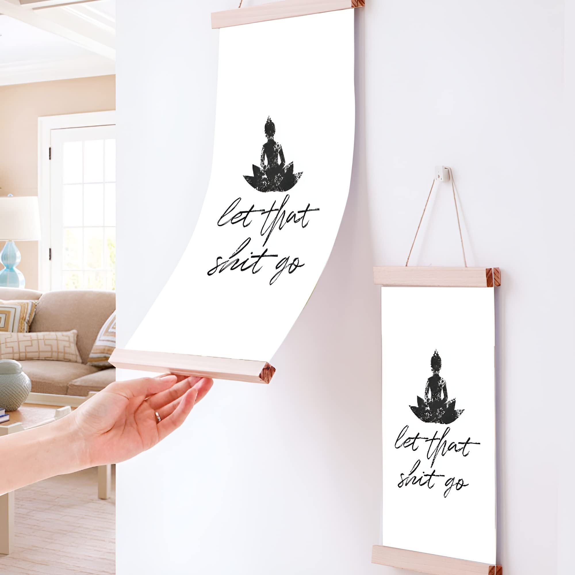 OMCCXO Funny Bathroom Sign Canvas Prints and Magnetic Poster Frame Hanger Poster,Let That Shit Go - Quote Bathroom Wall Art for Bathroom Decor 16x20inch(With Frame)