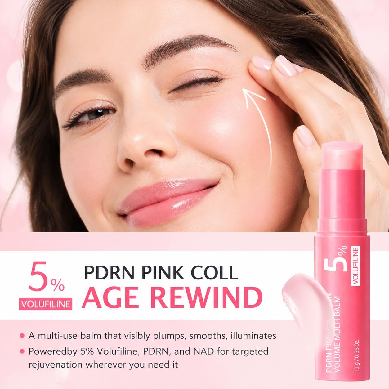 FSLRU PDRN Pink Collagen Volume Multi Balm Stick - Collagen Wrinkle Stick Face & Body Balm for Under-Eyes, Neck, Forehead, Smile Lines, Lips | Plumping, Radiance, Line Care