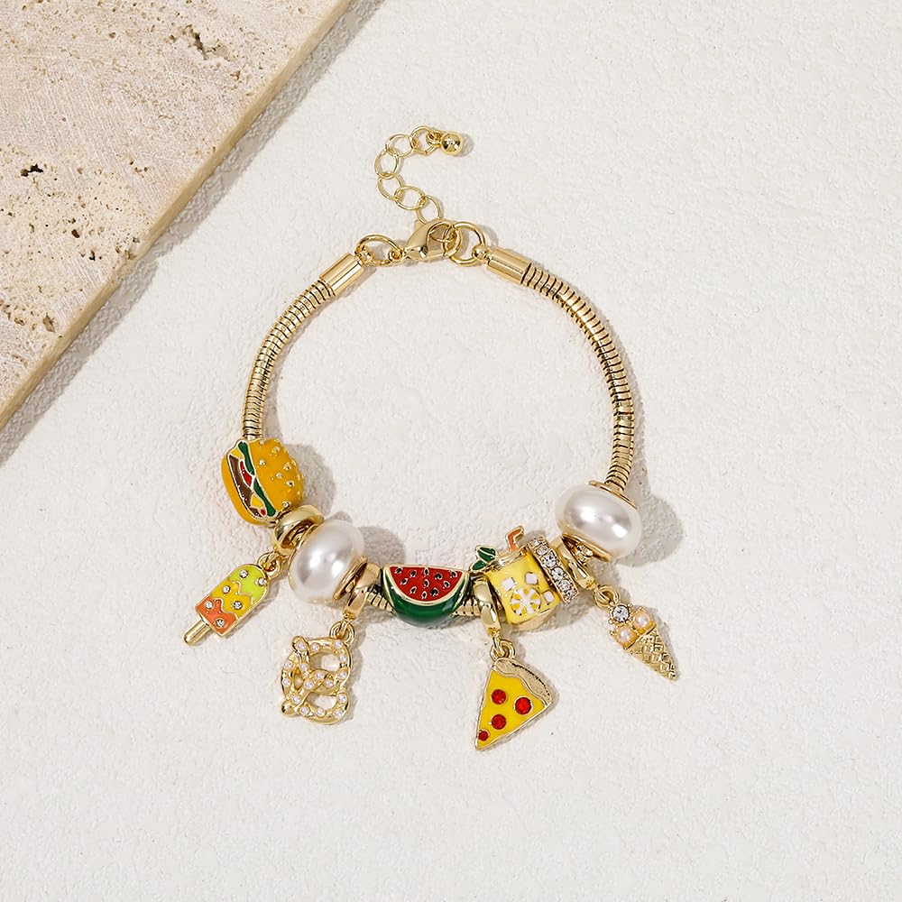 Madison Tyler Pulsera con dijes de comida, pulseras doradas para mujer, regalos