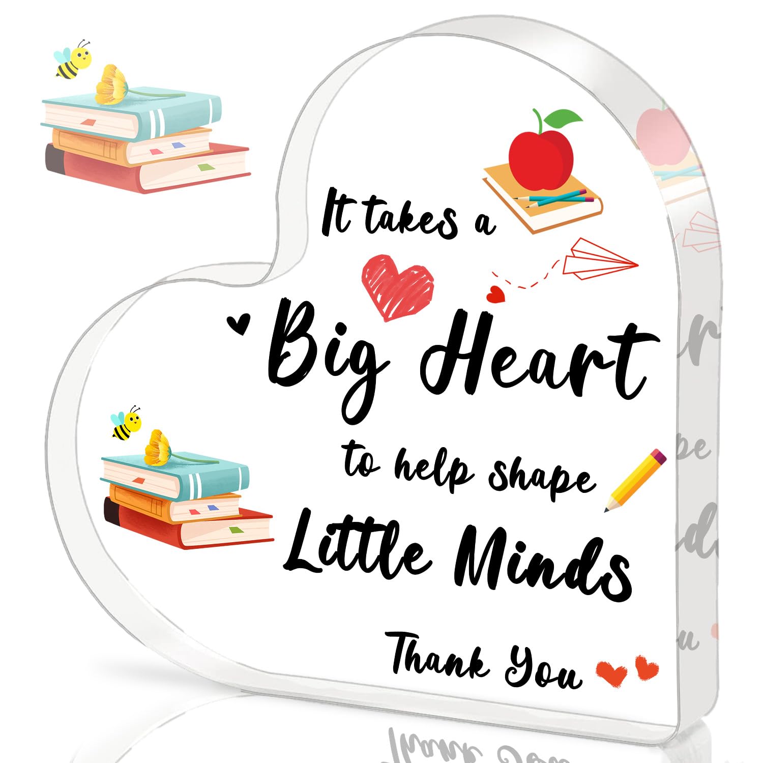 iLifemate Teacher Appreciation Gifts, End Of Year Teacher Gifts - Acrylic Heart Shape Teachers Plaque 4×4 in, Teacher Retirement Gifts for Women Men, End of Year Thank You Teacher Keepsake