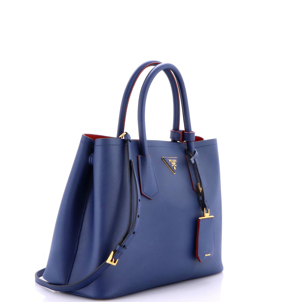 Prada, Pre-Loved Cuir Double Tote Medium, Blue