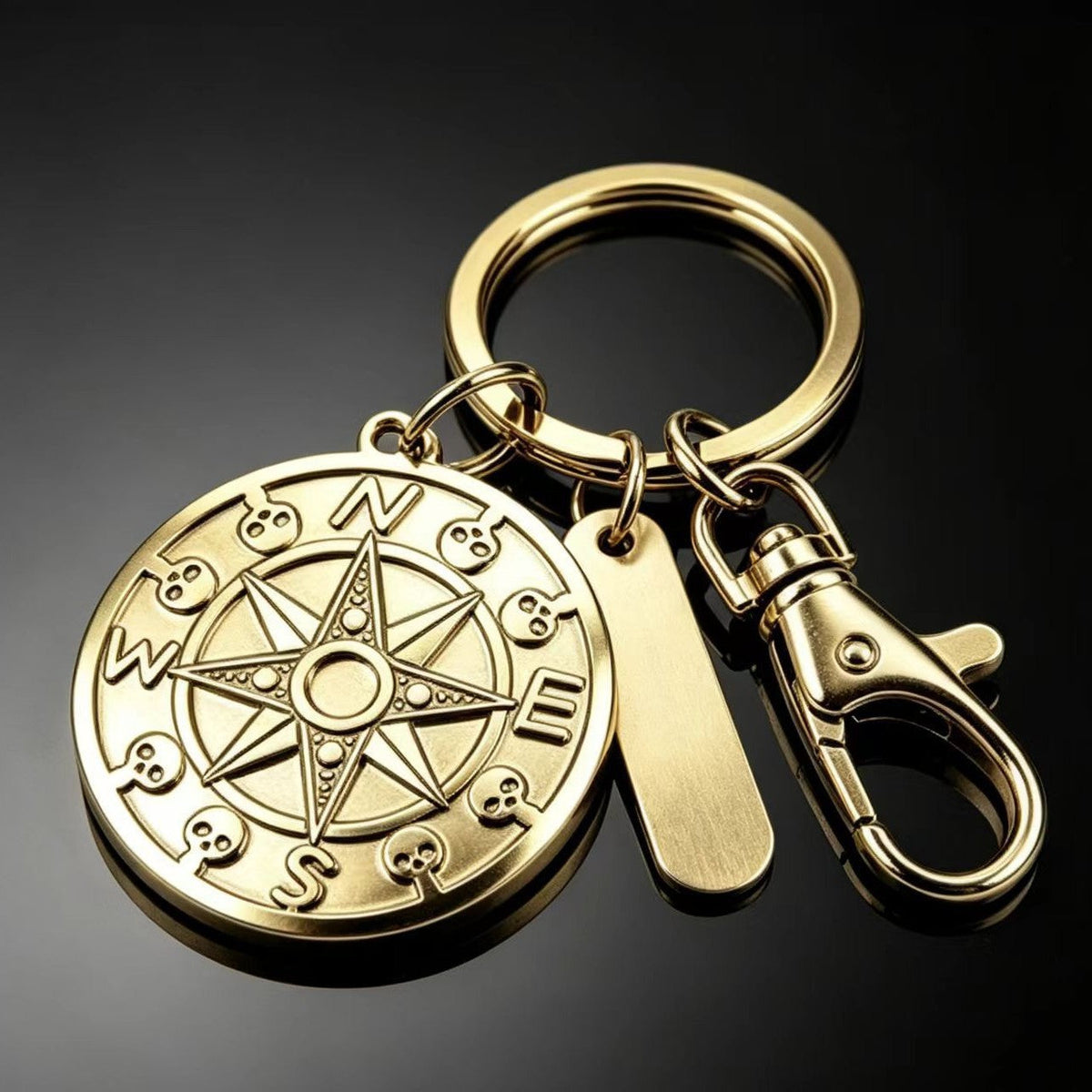 Skull-shaped Compass Keychain Pendant