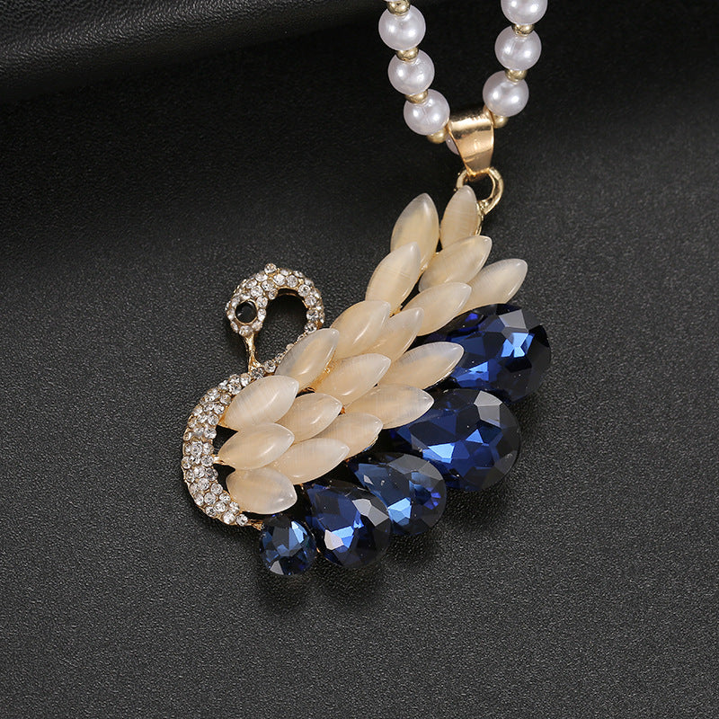 Korean Style Versatile Fashion Flower Sweater Chain Autumn And Winter Accessories Long Necklace Women's High-End Cat's Eye Pendant Camellia
