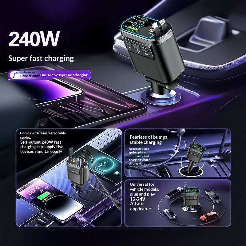 240W Car Bluetooth Fast-Charging Charger With Retractable Cable