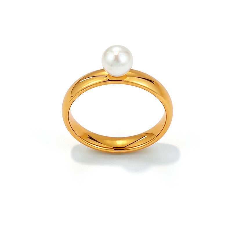 18K Gold Plated Titanium Steel Double Layer Open Ring For Women, Minimalist Luxury  Pearl Stackable Stainless Steel Finger Ring Jewelry