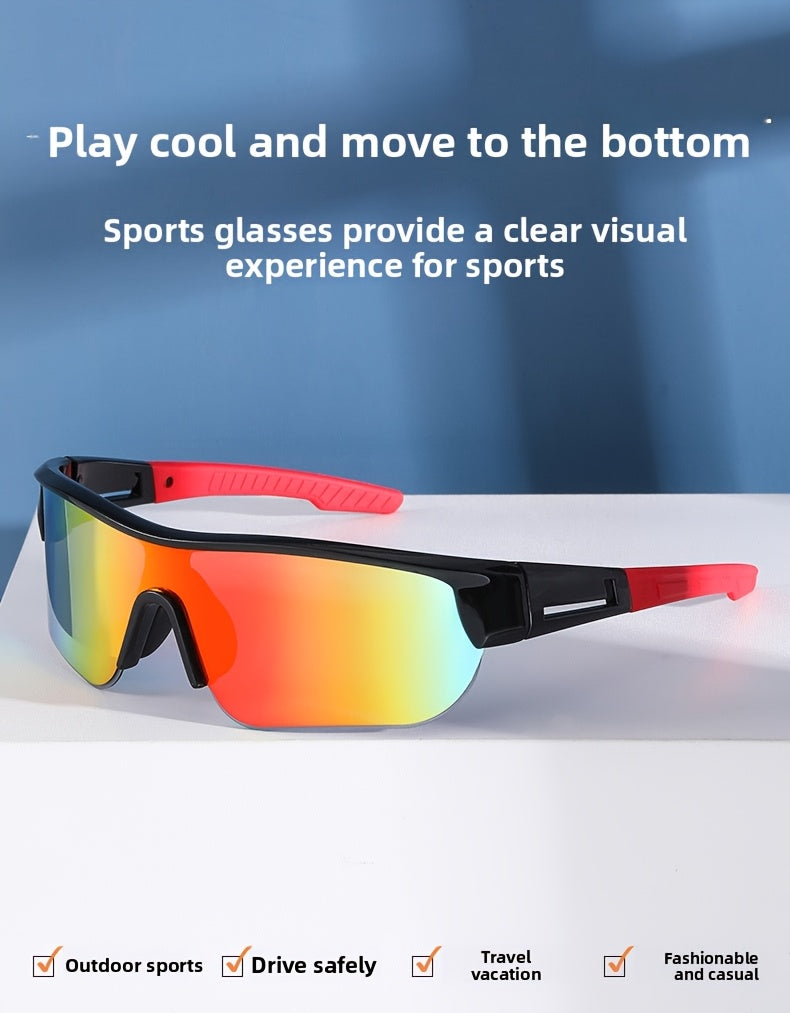 Wraparound Shield Sports Sunglasses, Colorful Mirrored Lens Eyewear, Lightweight Transparent Frame Suitable For Cycling, Running, Beach Travel And Daily Outdoor Activities.