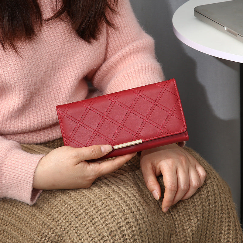 Women's Embroidery Thread Rhombus Clutch Wallet Large Capacity