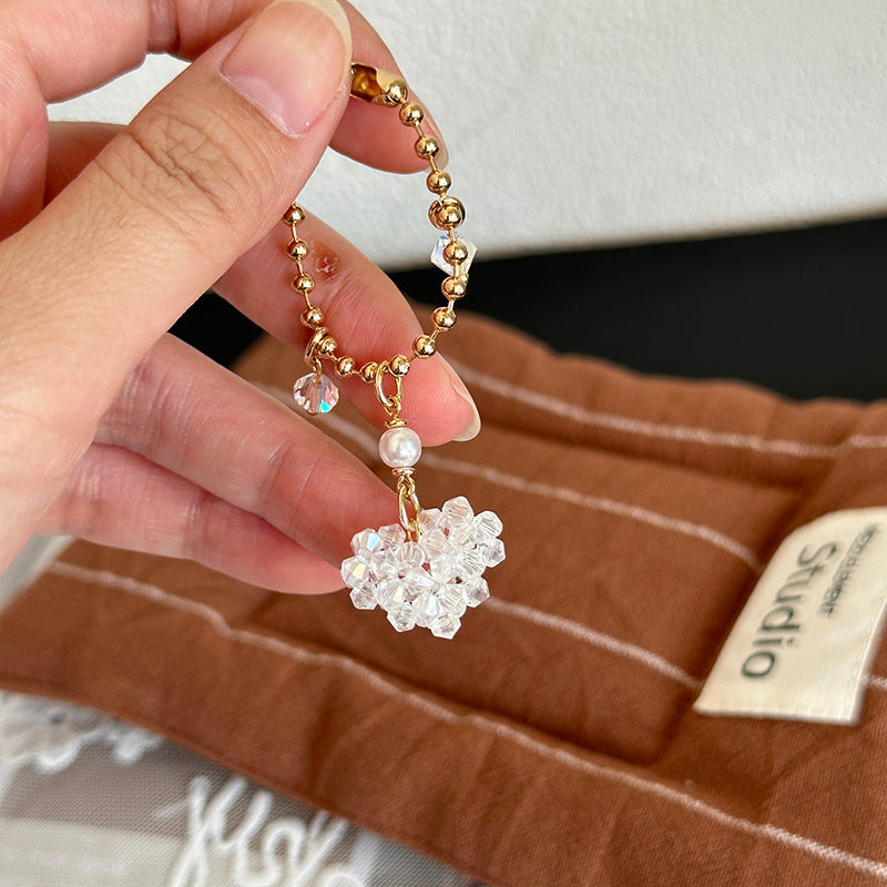 Love-shaped Imitation Crystal And Pearl Purse Charm With Zipper Pull For Womens Bags
