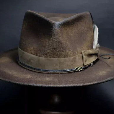 Wool Wide-brimmed Denim Distressed Vintage Jazz Top Hat