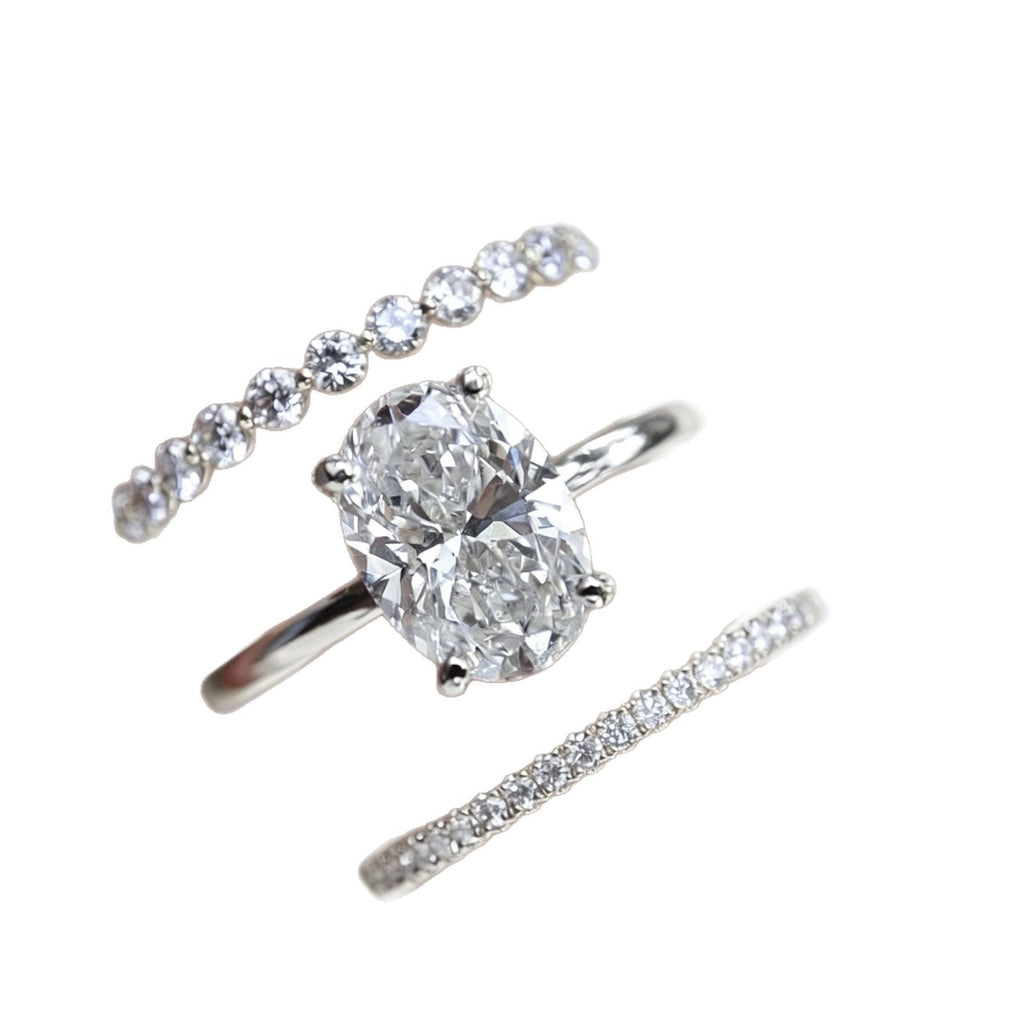 Yiwu Sanjie Manufacturers Wholesale Light Luxury Fashion Joker Zircon Ring Women's Super Flash Diamond Exquisite Three-piece Ring