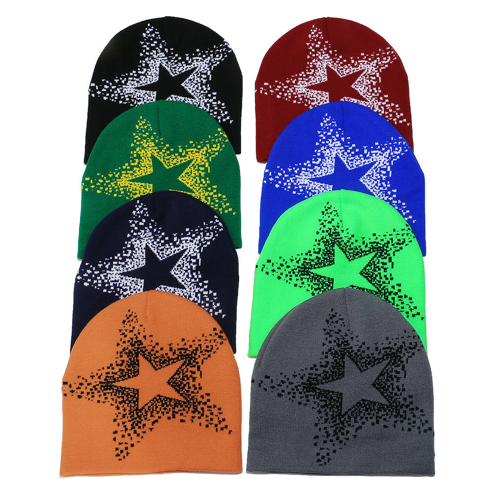 American Street Y2K Star Woolen Hat For Autumn And Winter, With Hip-hop Vibe And Warmth. Five-pointed Star Knitted Cold Hat For Keeping You Warm Outdoors