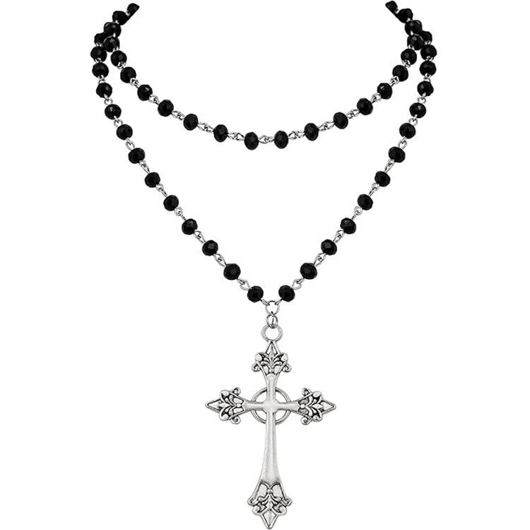 Gothic Punk-style Dark Cross Multi-layer Beaded Necklace