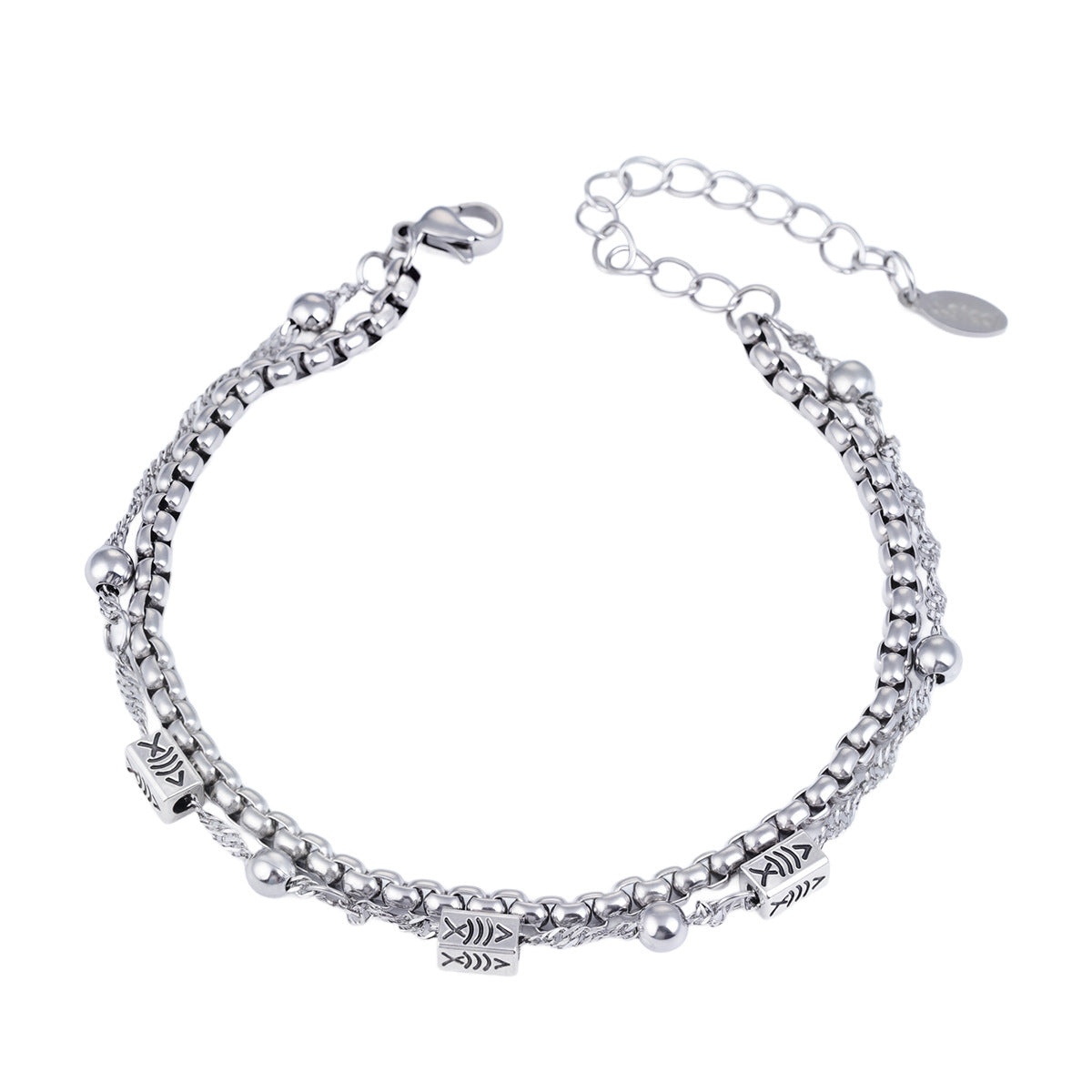 Fishbone Pattern Men Bracelet, Light Luxury High-End Double Layer Bangle For Women, Hip Hop Fashion Versatile Wrist Jewelry