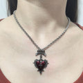 Red And Black Heart-shaped Bow Tie Cross Metal Necklace