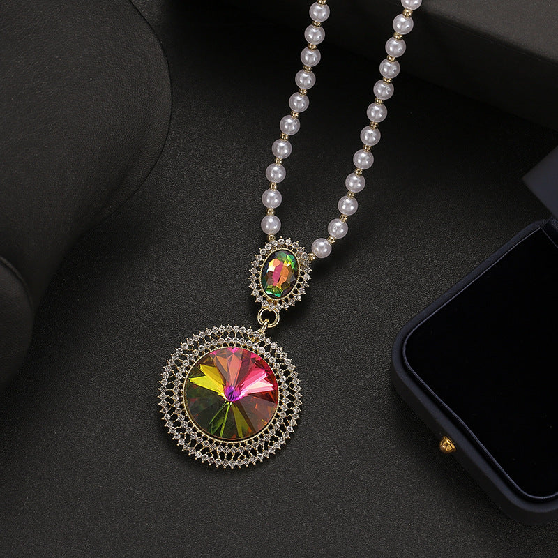 Korean Style Versatile Fashion Flower Sweater Chain Autumn And Winter Accessories Long Necklace Women's High-End Cat's Eye Pendant Camellia