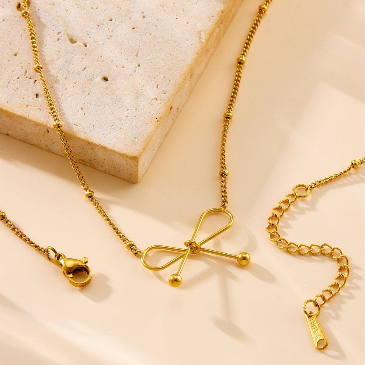 Women's Titanium Steel Necklace And Bracelet With 18K Gold Plating