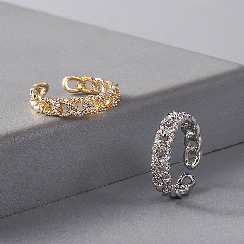 Spot Cross-Border Popular Copper Inlaid Zircon Ring For Women Personalized Fashionable Ins Hand Jewelry 18K Gold Jewelry