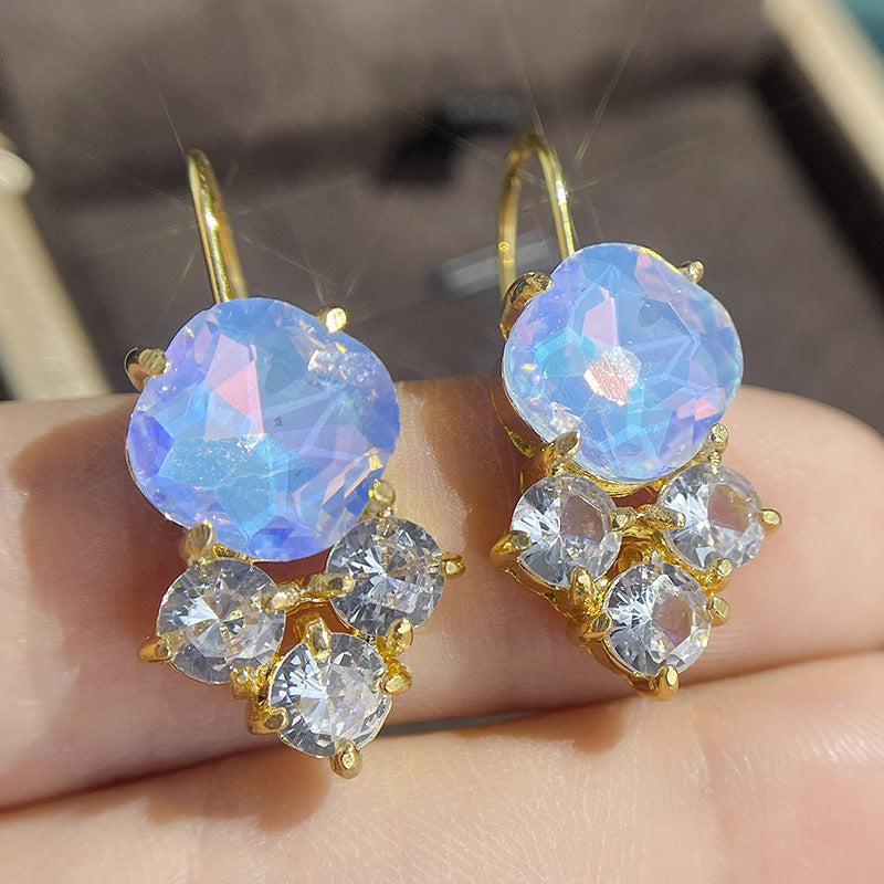 Iridescent Crystal Cluster Drop Earrings Gold Tone Brass Women Blue Orange Aqua Party Fashion Jewelry