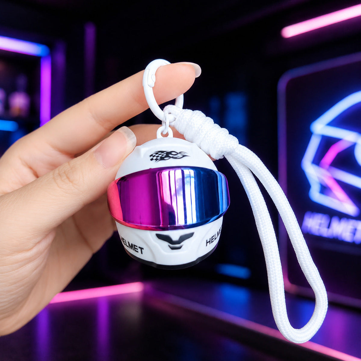 Trendy Cool Glowing Motorcycle Helmet Keychain Pendant