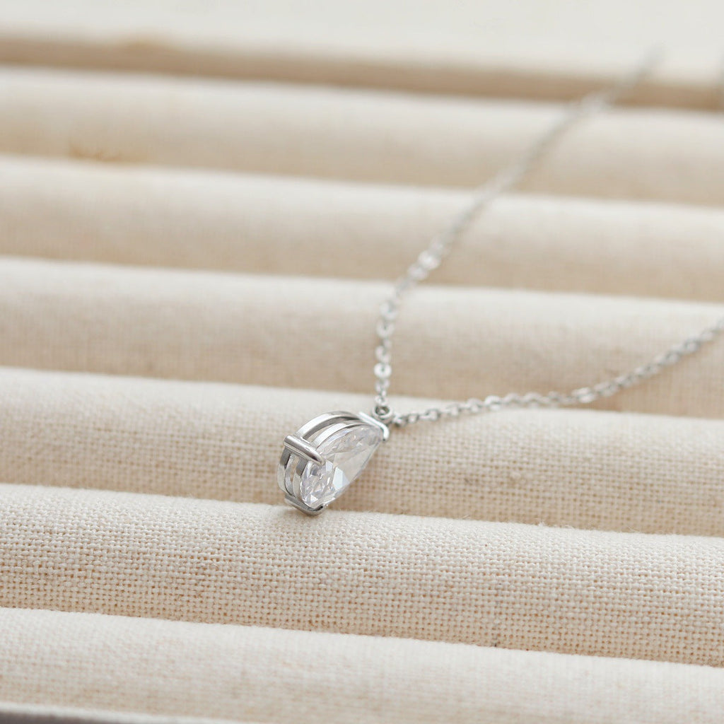High-end Zircon Water-drop Pendant Titanium Steel Necklace