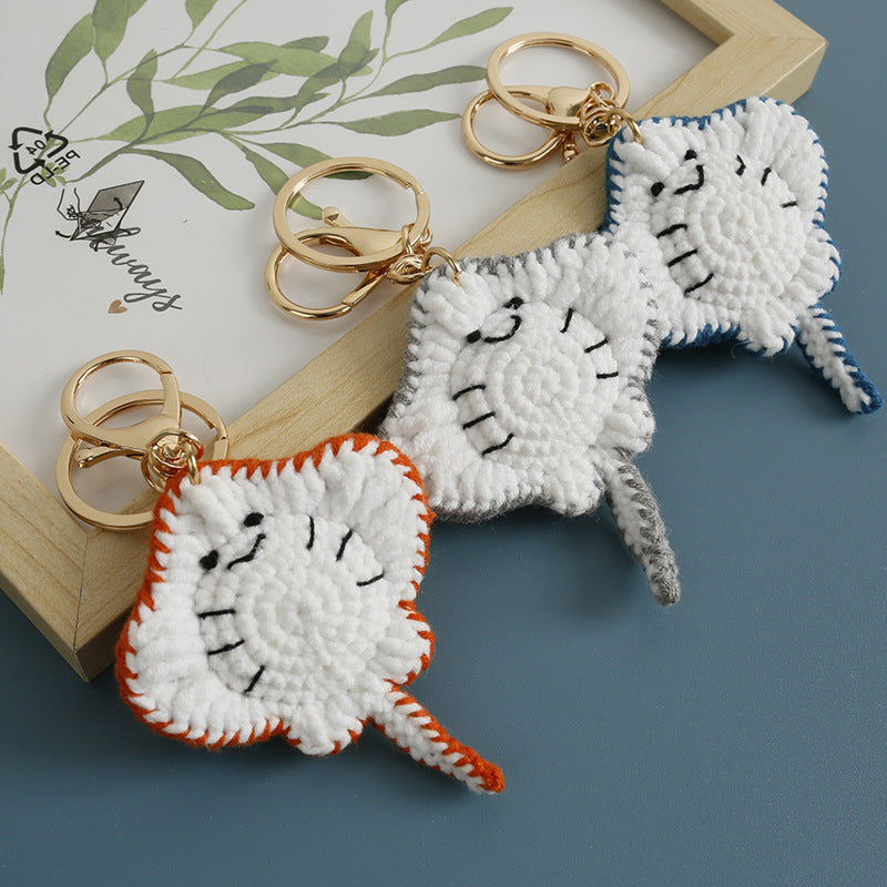Hand-knitted Yarn Crocheted Stingray Keychain
