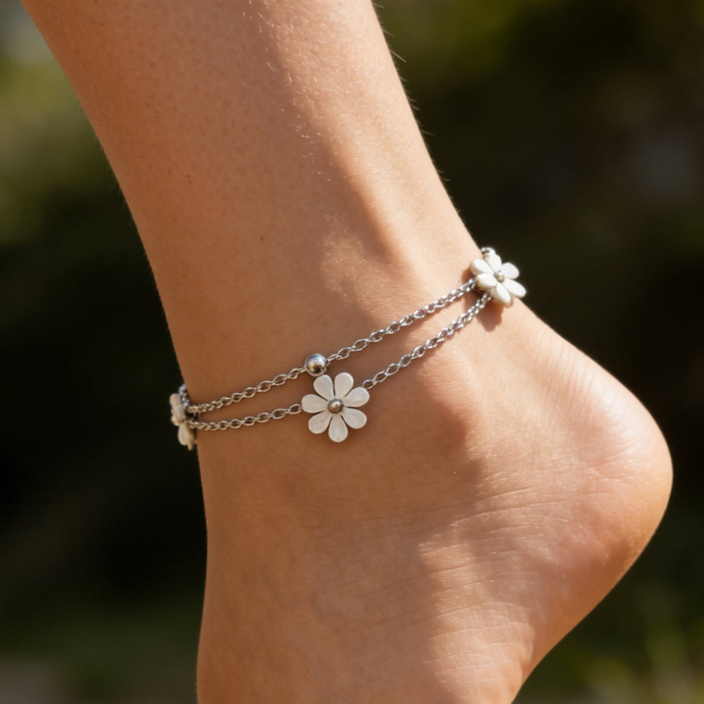 French-style Triple Fritillary Double-layer Stainless Steel Bead Anklet