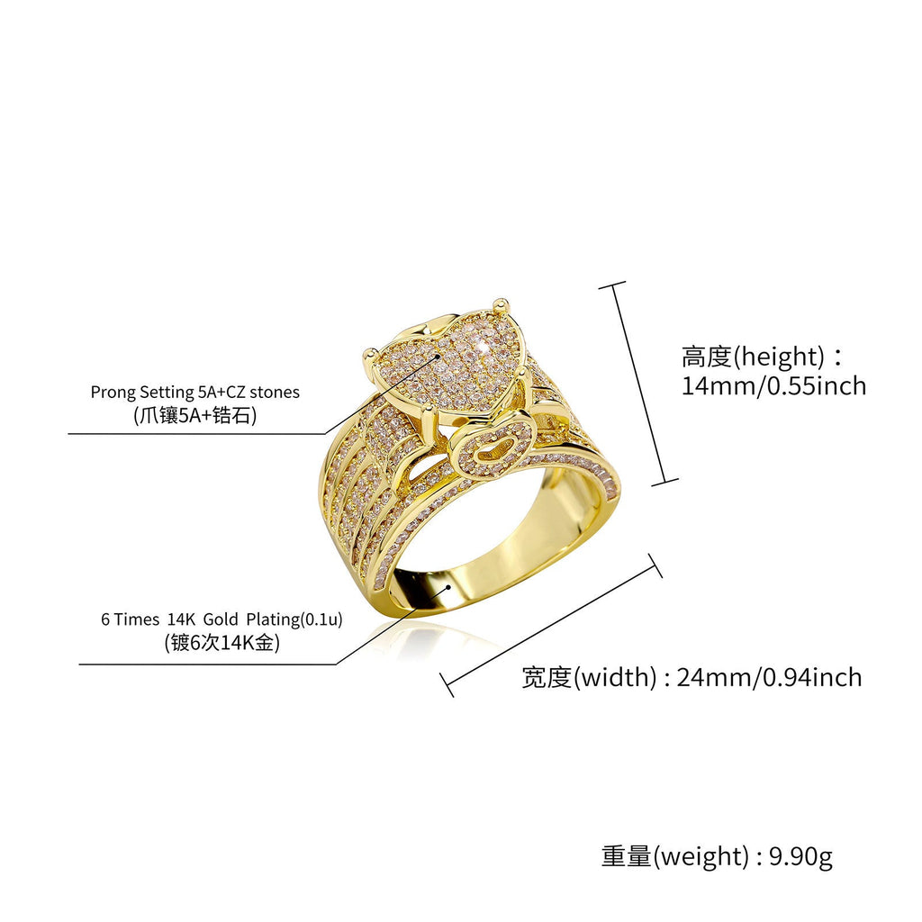 Amazon Cross-Border Trendy Hip-Hop Love Rings For Men And Women, Cuban Zircon Jewelry Wholesale, Hip-Hop Interlocking Rings